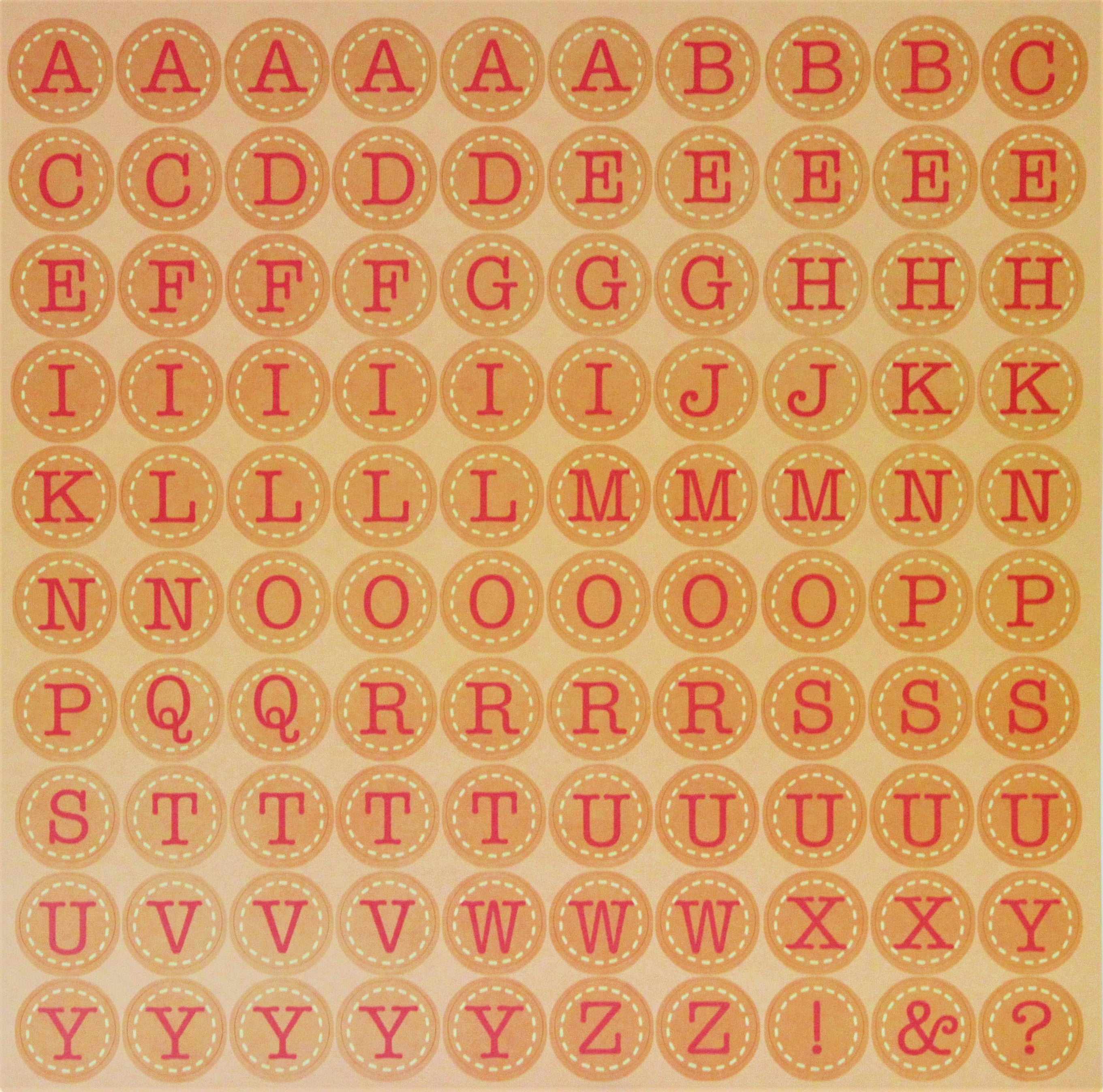Momenta 12 x 12 Tan Alphabet Sticker Sheet