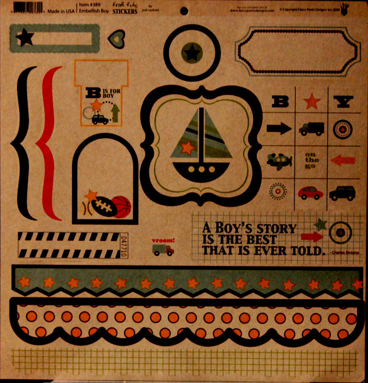 Fancy Pants Designs Embellish Boy Kraft Kuts Stickers - SCRAPBOOKFARE