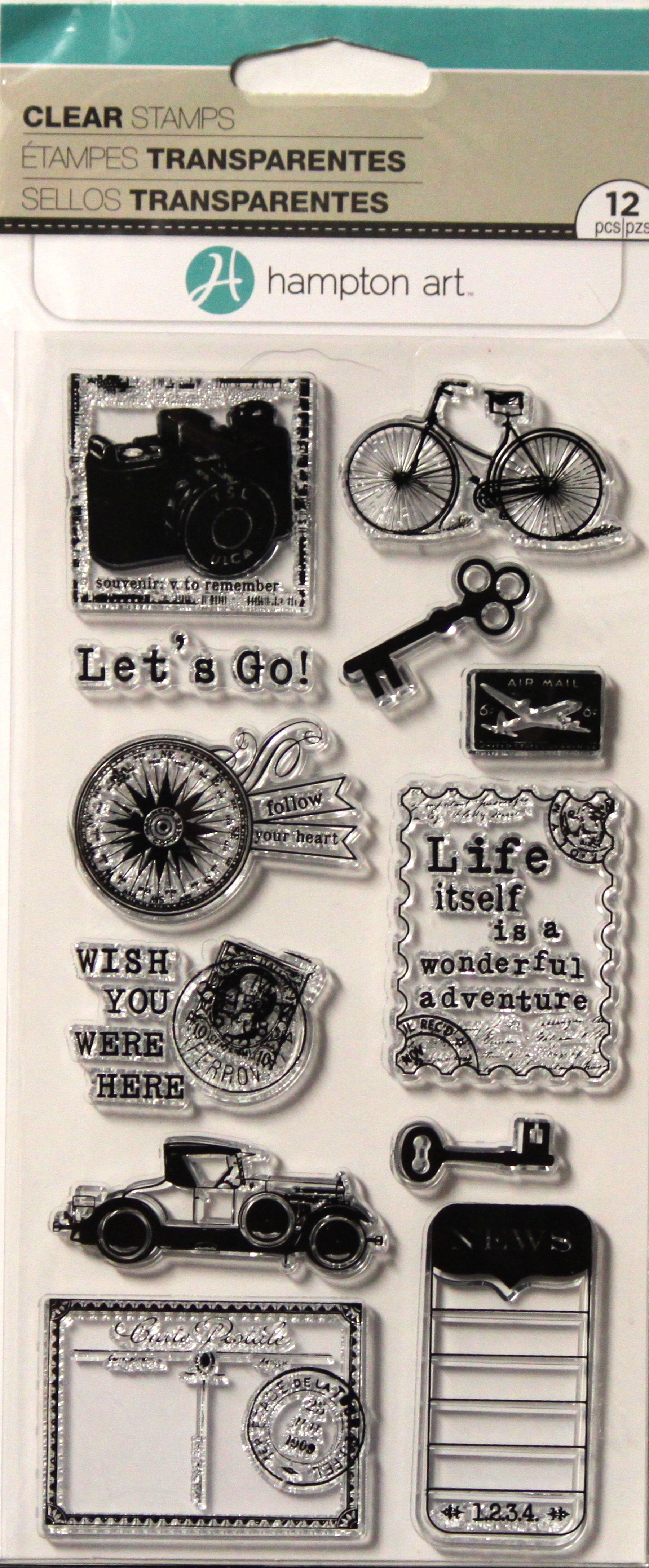 Hampton Art Travel Icons And Sentiments Clear Stamps