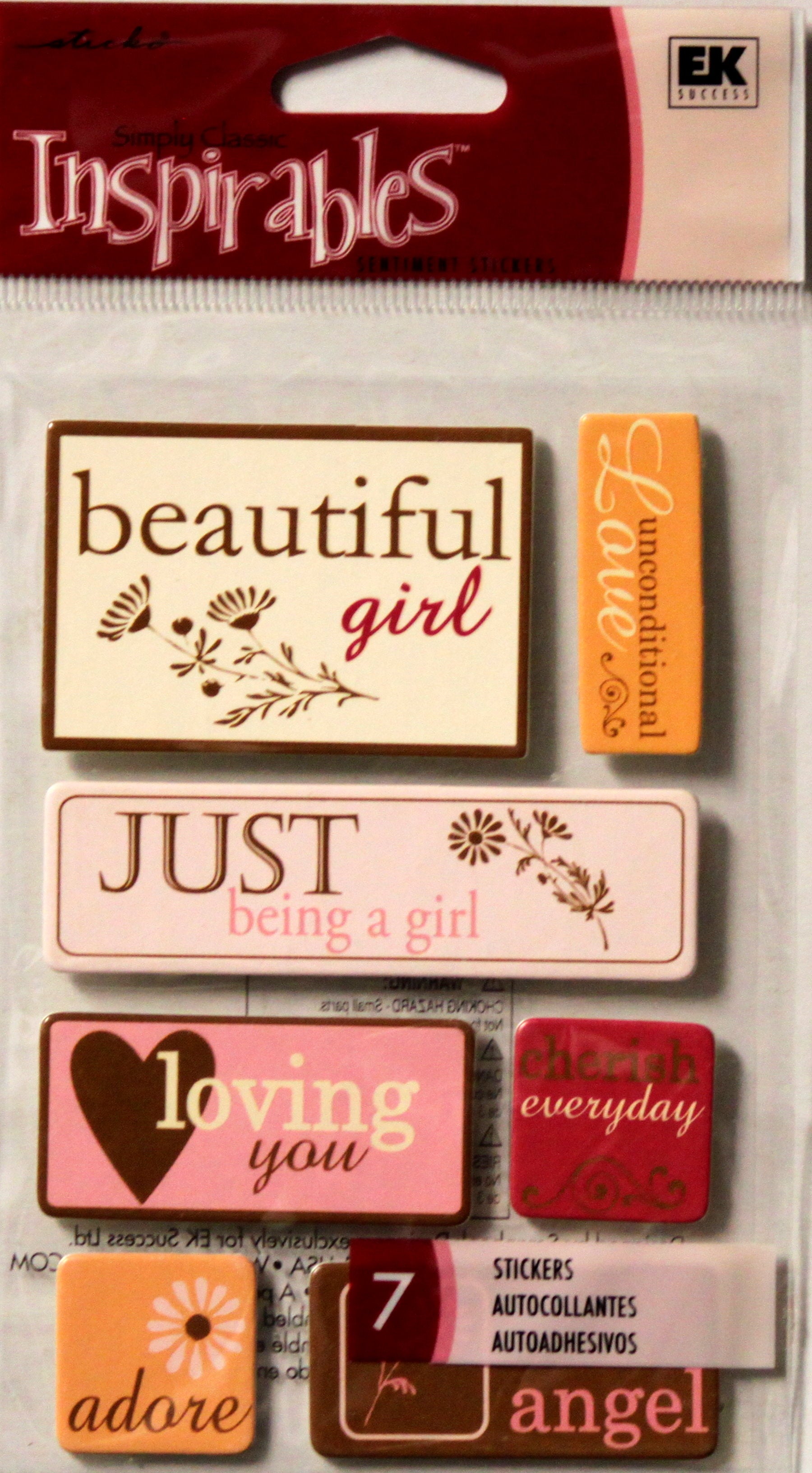 Ek Success Inspirables Femine Embossed Sentiment Dimensional Stickers