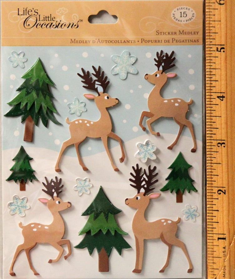 K & Company Life's Little Occasions Reindeer & Trees Dimensional Stickers Medley