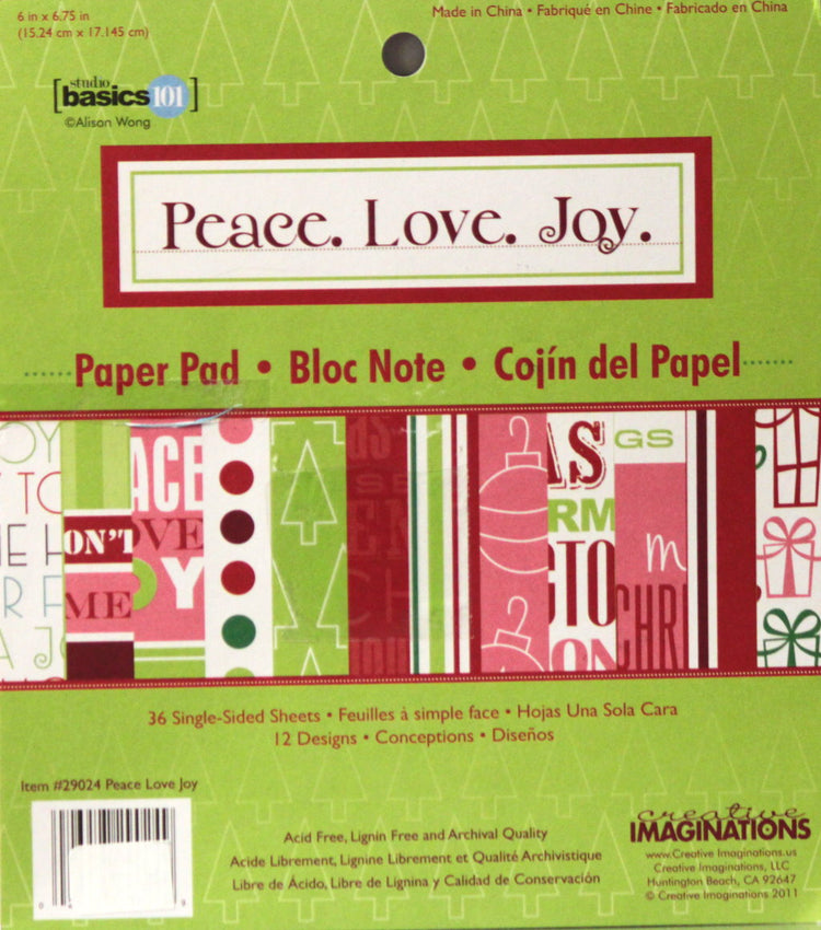 Creative Imaginations Alison Wong Studio Basics 101 Peace.Love.Joy. 6x6 Scrapbook Paper Pad