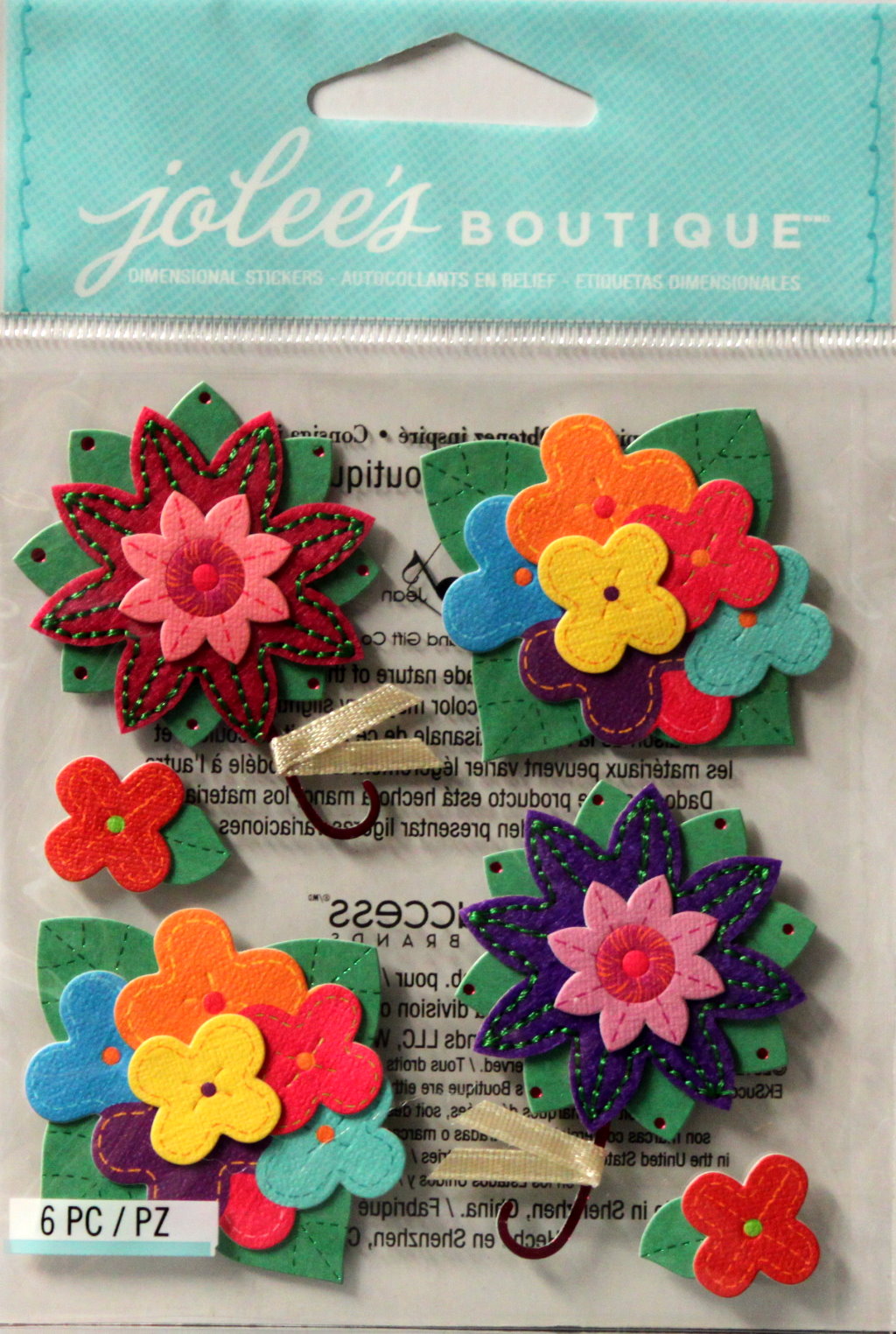 Jolee's Boutique Colorful Stitched Flowers Stickers