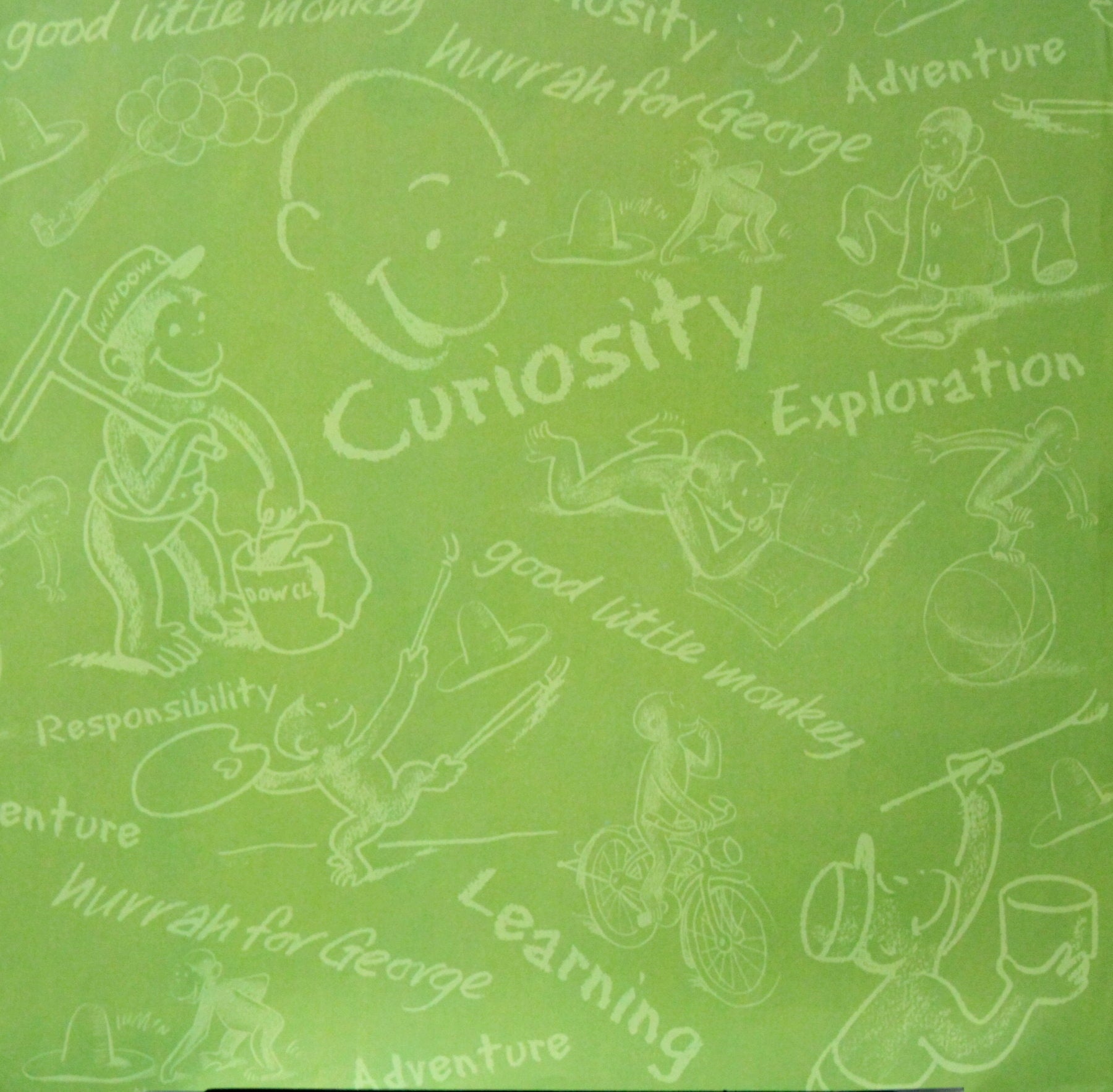 Curious George 12 x 12 Green Vintage Scrapbook Paper