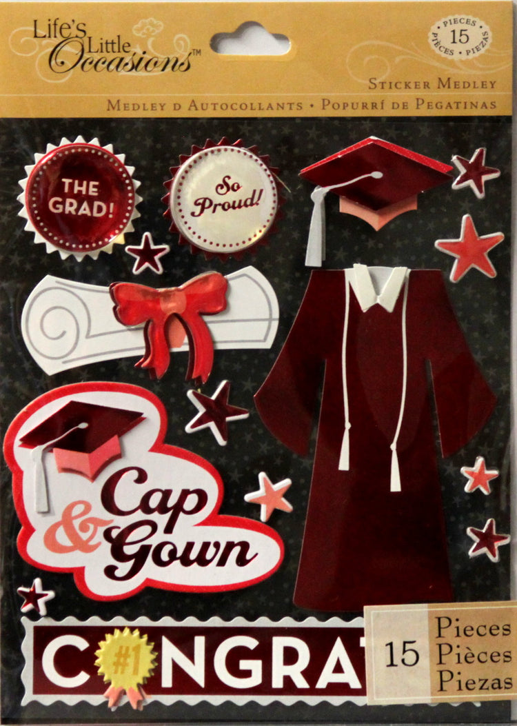 K & Company Life's Little Occasions Red Cap & Gown Dimensional Stickers Medley