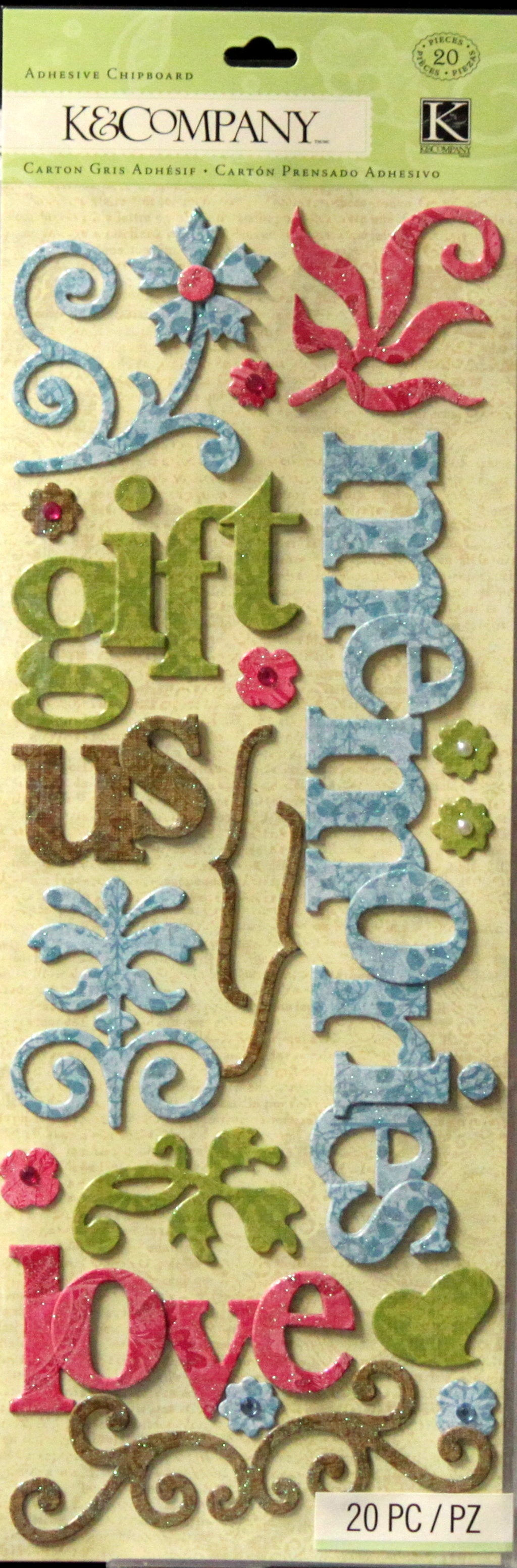 K & Company Merryweather Word & Swirls Adhesive Chipboard Stickers