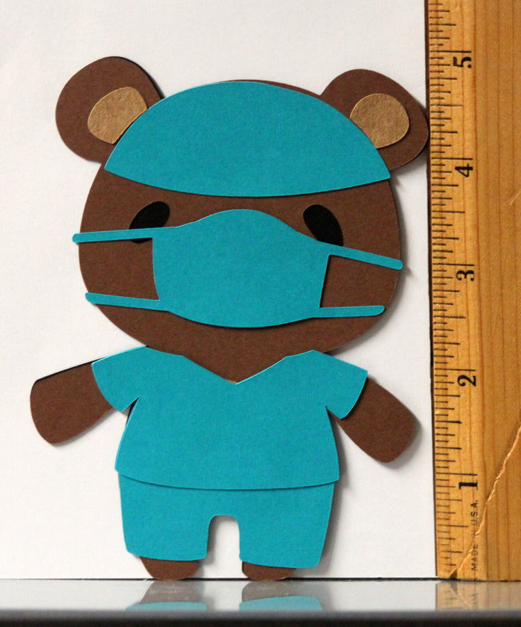 T & H Creations Handmade Doctor Bear Multi-Layered Die-cut Embellishment
