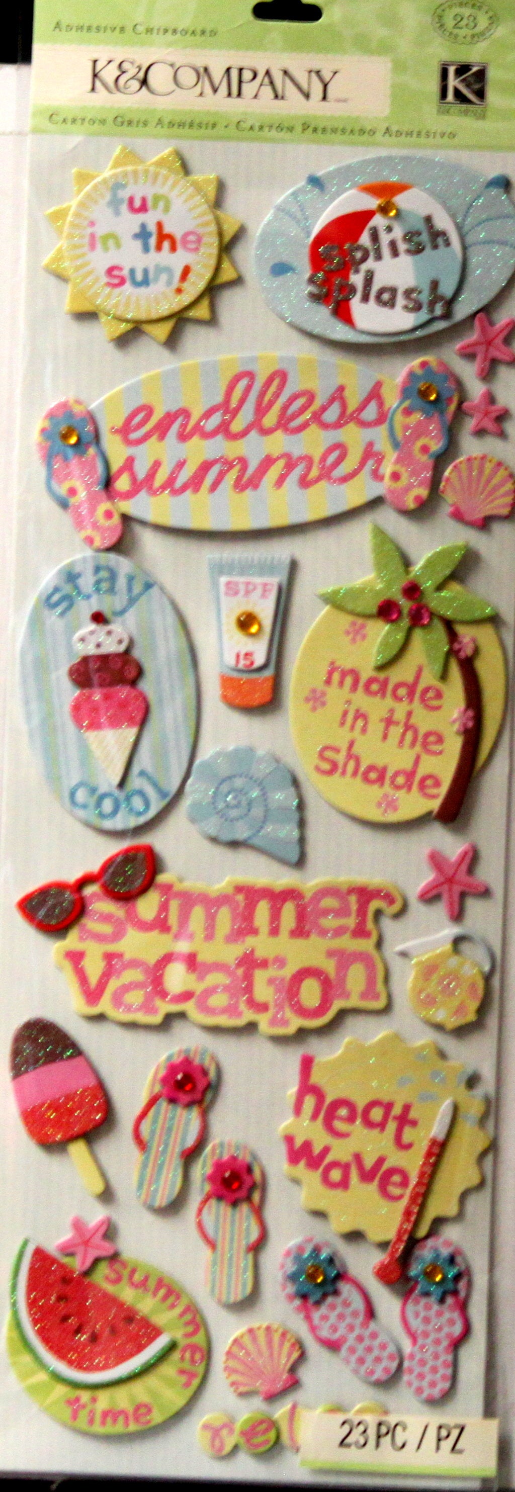 K & Company Summer Fun Play Adhesive Chipboard Stickers