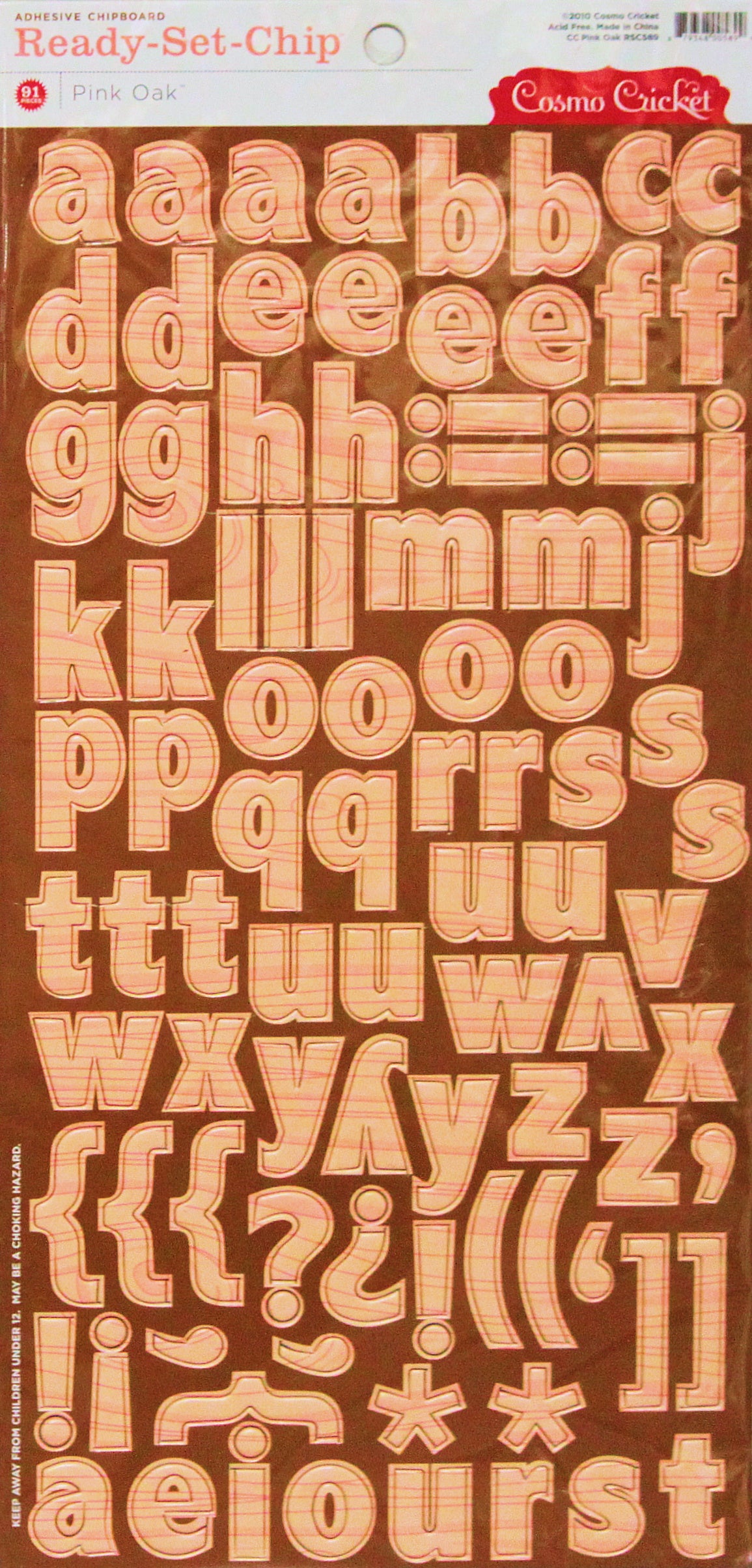 Cosmo Cricket Large Double-Sided Pink Oak Chipboard Alphabet Stickers