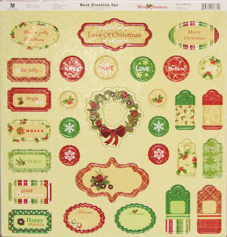 Best Creation Merry Christmas Chipboard Adhesive Stickers Embellishments