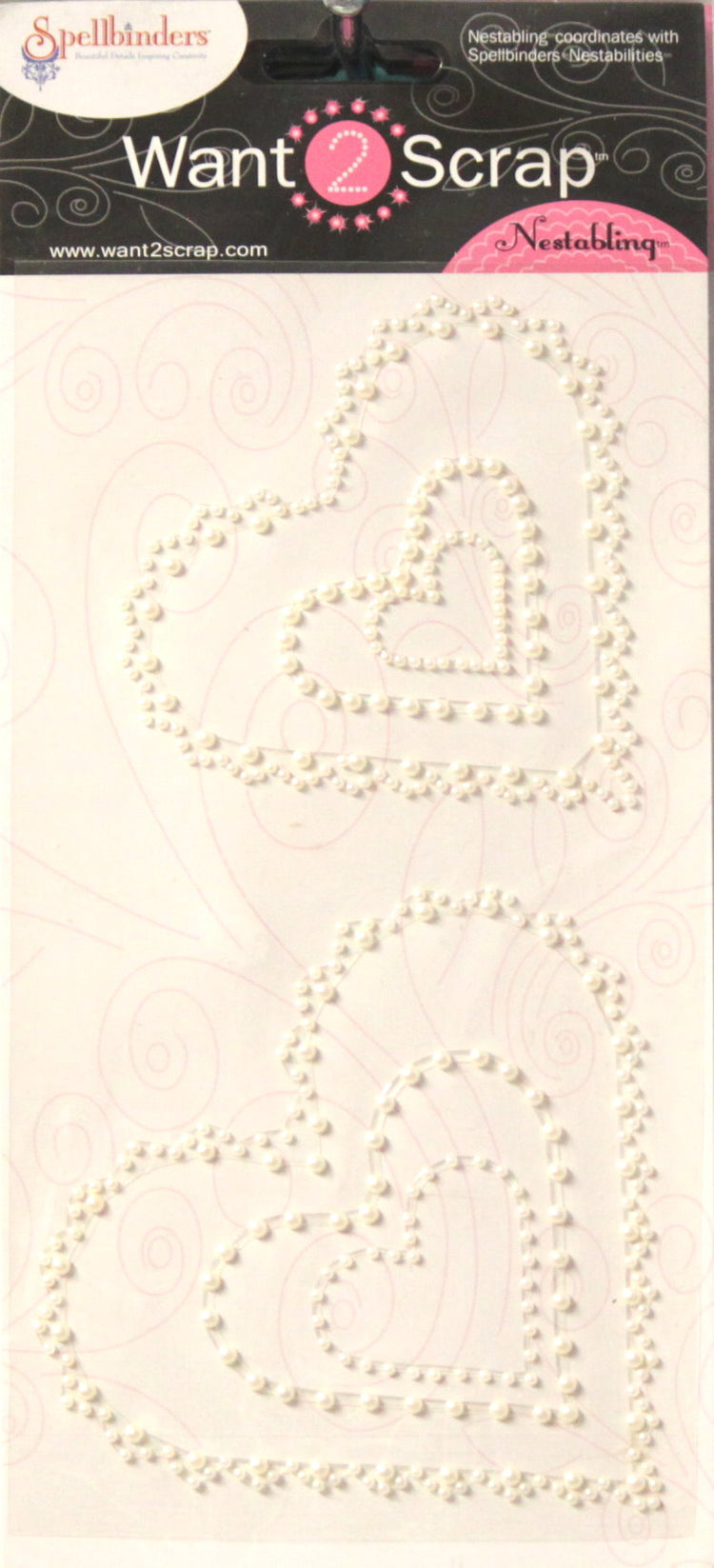 Spellbinders Want 2 Scrap Self-Adhesive Scalloped Hearts White Pearls Embellishments