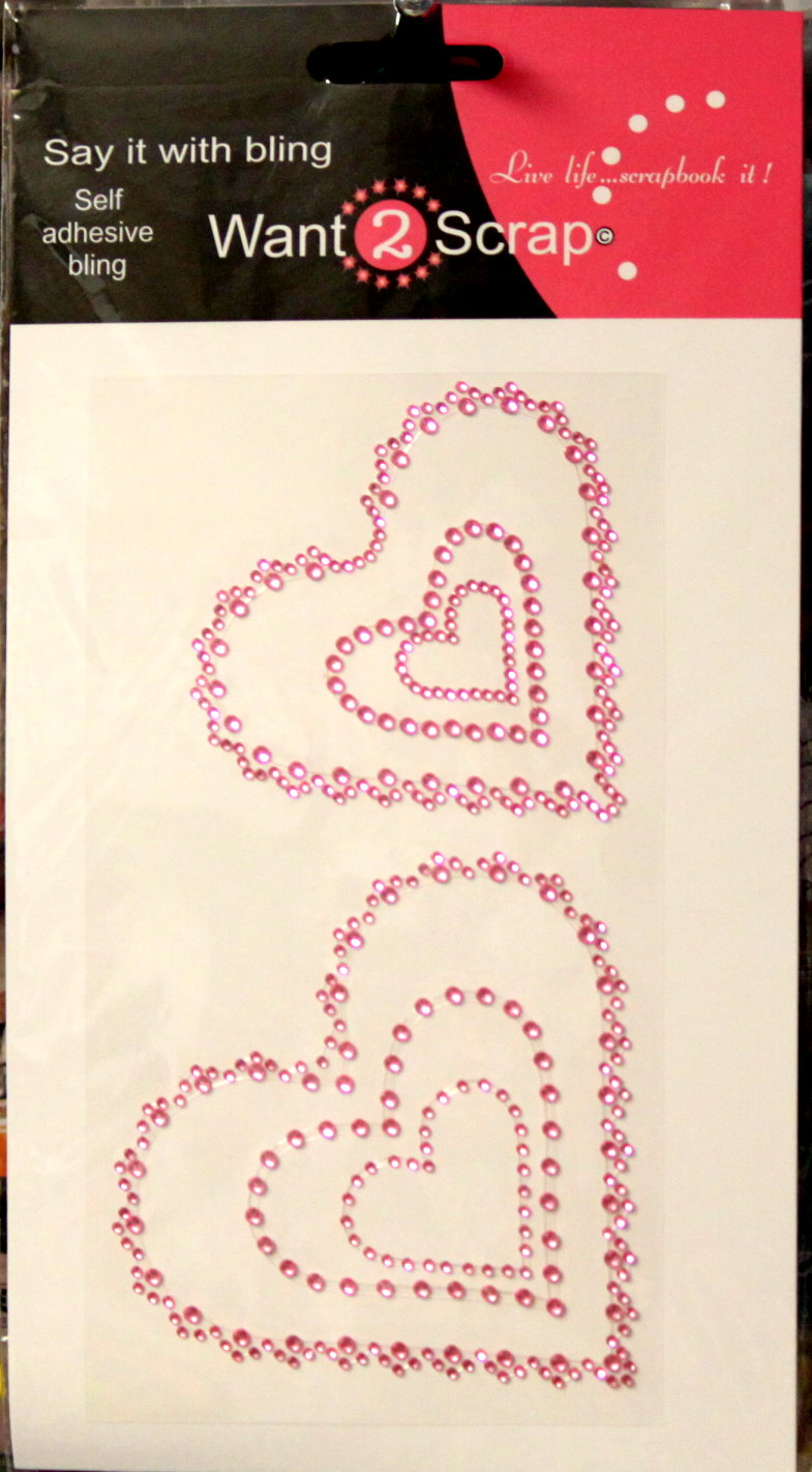 Spellbinders Want 2 Scrap Say it With Bling Pink Rhinestone Self-Adhesive Hearts Embellishments