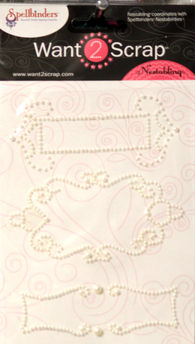 Spellbinders Want 2 Scrap Self-Adhesive Fancy Tags Two White Pearl Embellishments