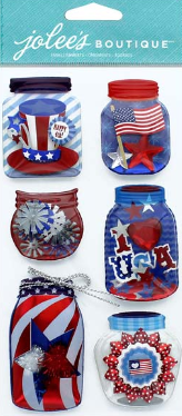 Jolee's Boutique Patriotic Mason Jar Lanterns Dimensional Stickers