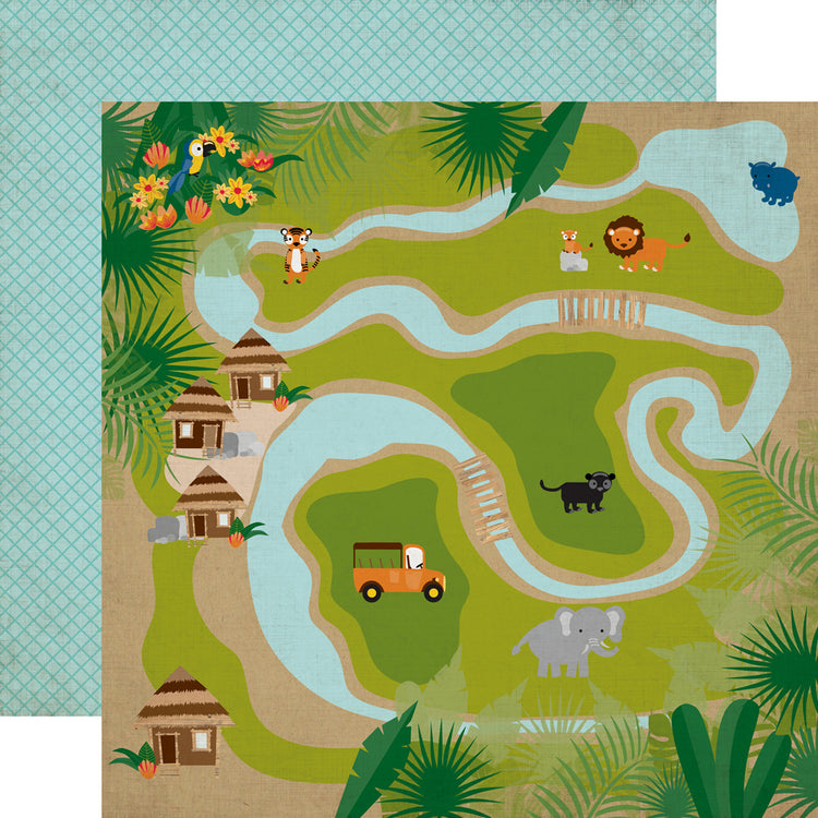 Echo Park 12 x 12 Jungle Safari Jungle Map Double-Sided Scrapbook Paper