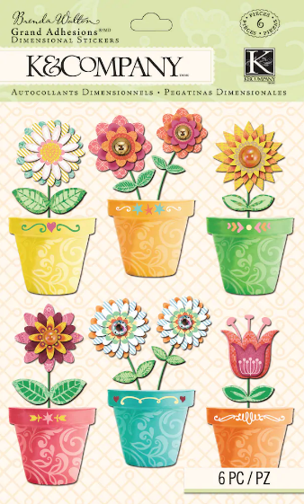 K & Company Handmade Chalk Flower Pot Grand Adhesions Dimensional Stickers