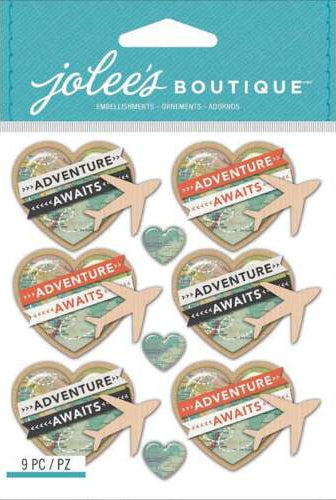 Jolee's Boutique Map Heart Airplanes Repeat Dimensional Sticker