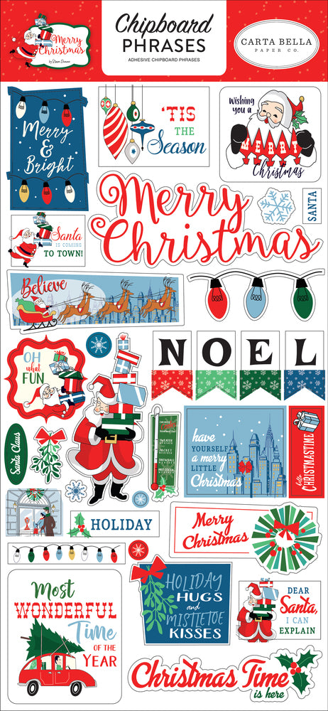 Carta Bella Merry Christmas Chipboard Phrases Stickers