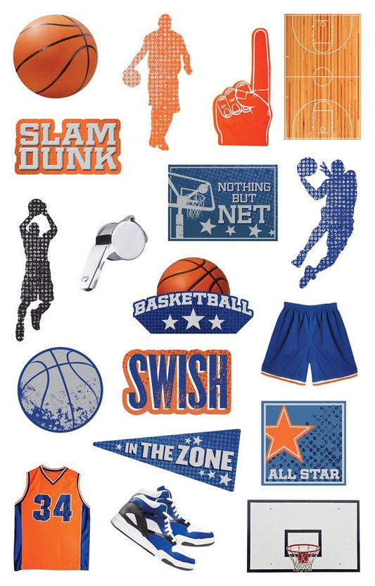 Paper House Basketball 36 Piece Die-Cut Stickers