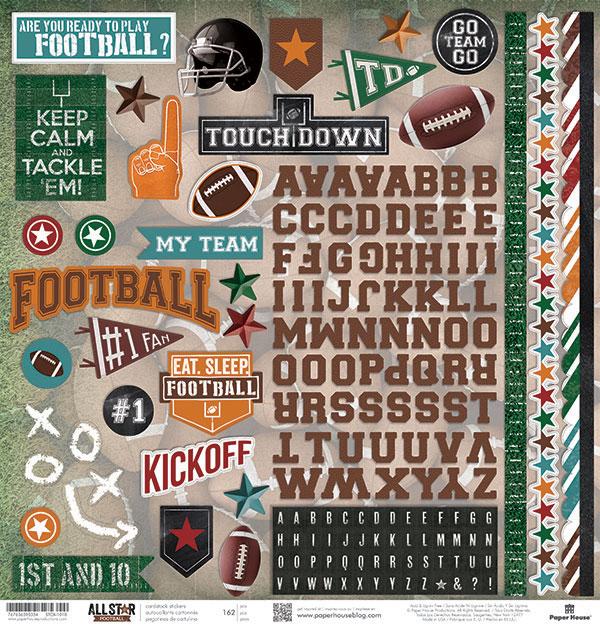 Paper House  All Star Football 12" x 12" Cardstock Stickers Sheet