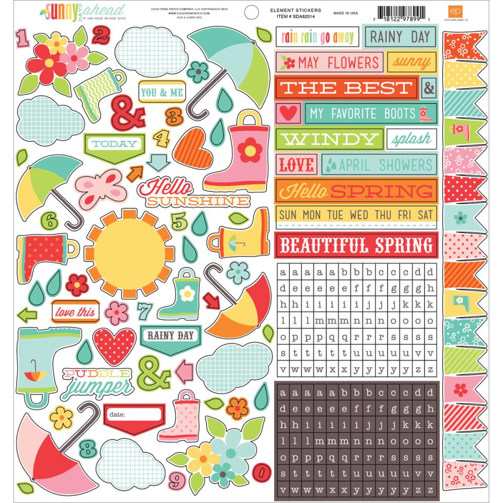 Echo Park Sunny Days Ahead 12" X 12" Element Sticker Sheet