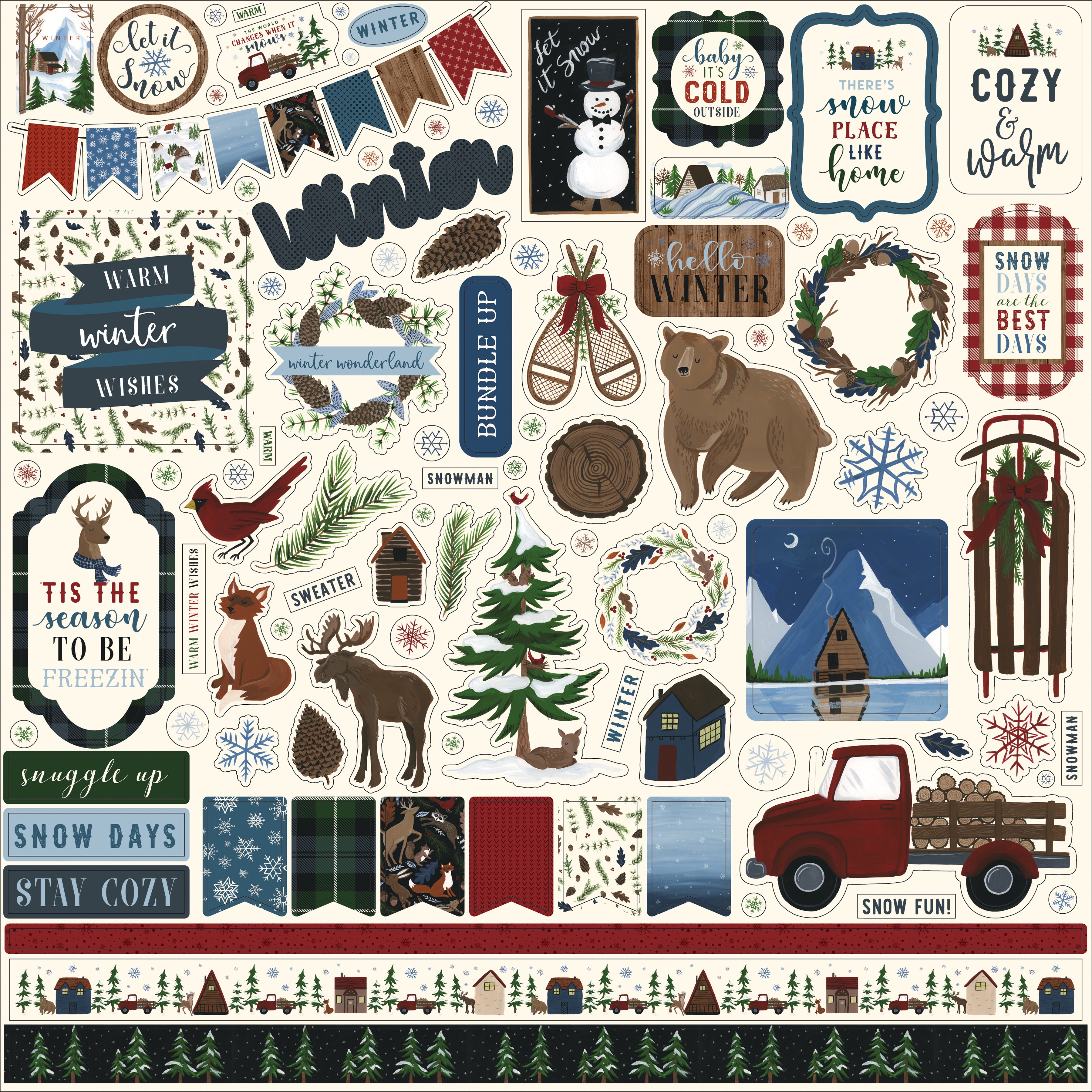 Echo Park Warm & Cozy 12" X 12" Element Sticker Sheet