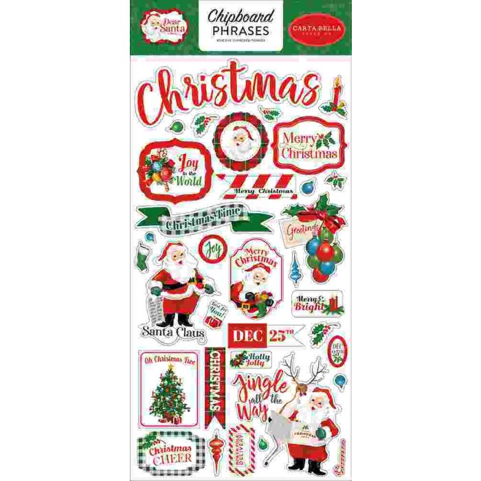 Carta Bella Dear Santa Chipboard Phrases Stickers